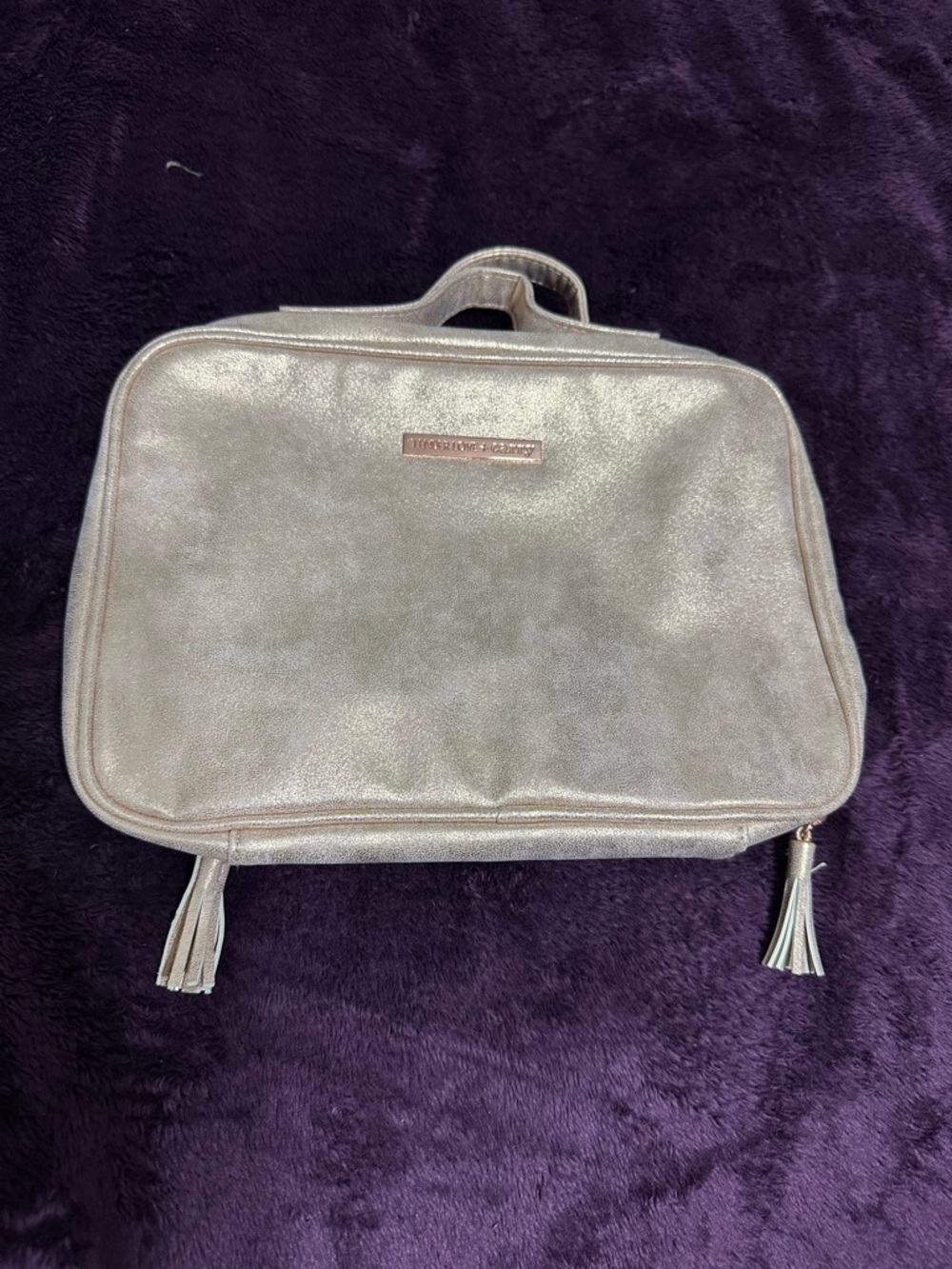 Metallic Gold Travel Cosmetic Bag with Tassel